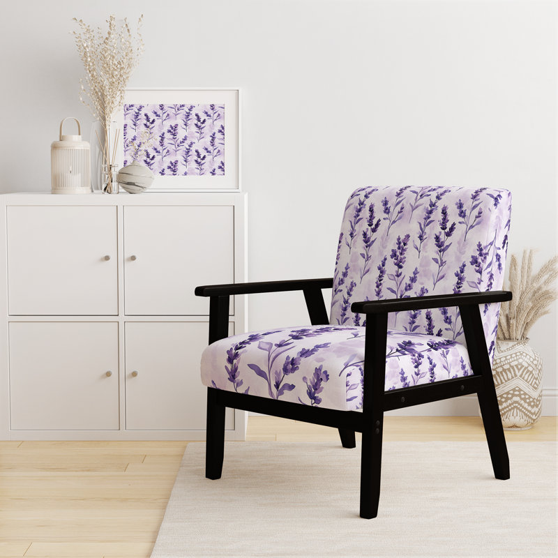 Chaise d'appoint Calming Florals - Fauteuil mauve lavande doux Dreams, Accoudoirs carrés noirs