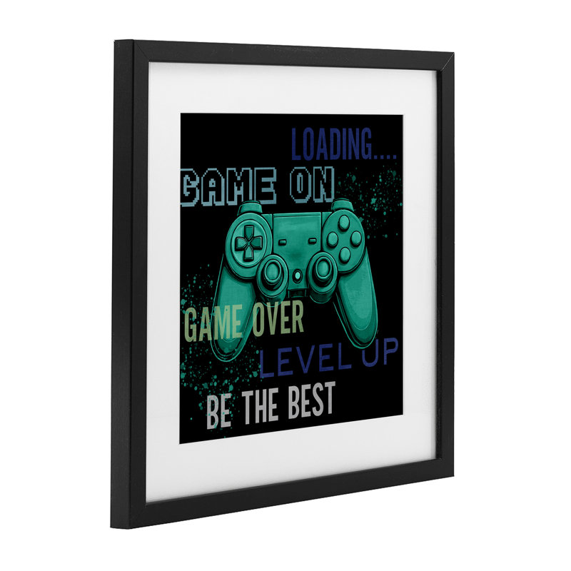 «Game On Level Up», reproduction sous verre encadrée, par Kim Allen, H 13 po x l 13 po, Cadre noir minuit