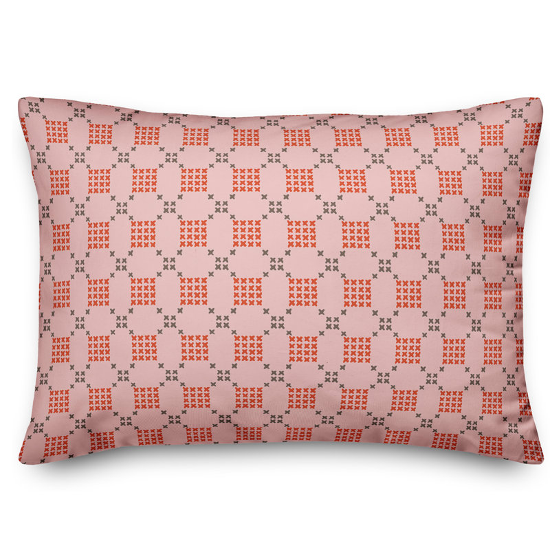 Cross-Stitch Geometric Reversible Throw Pillow, Pink/Red
