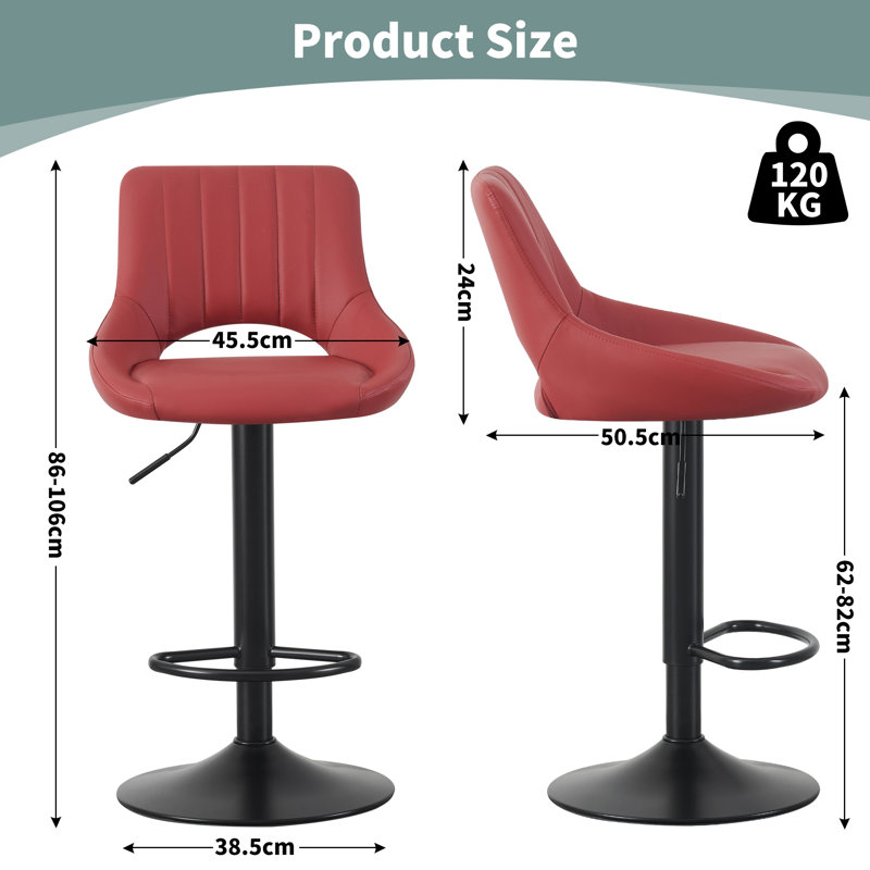 Swivel Upholstered Adjustable Height Counter Stool with Metal Frame, Red