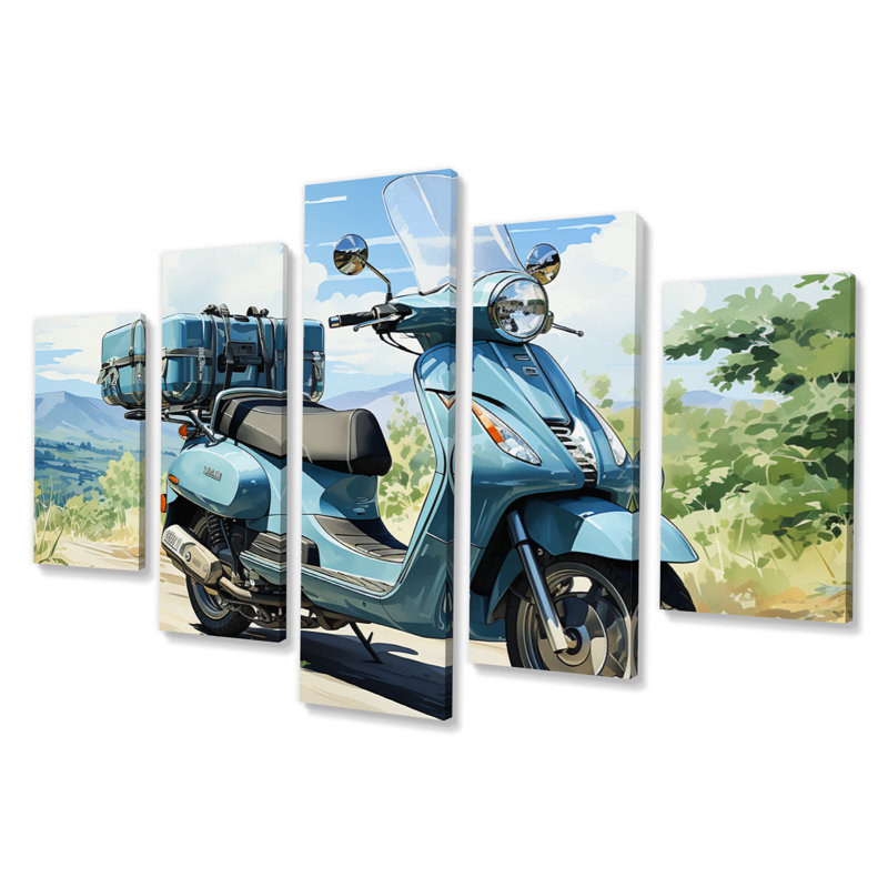  «Blue Scooter All Purpose Utility - Transport, impression d'art mural - 5 panneaux