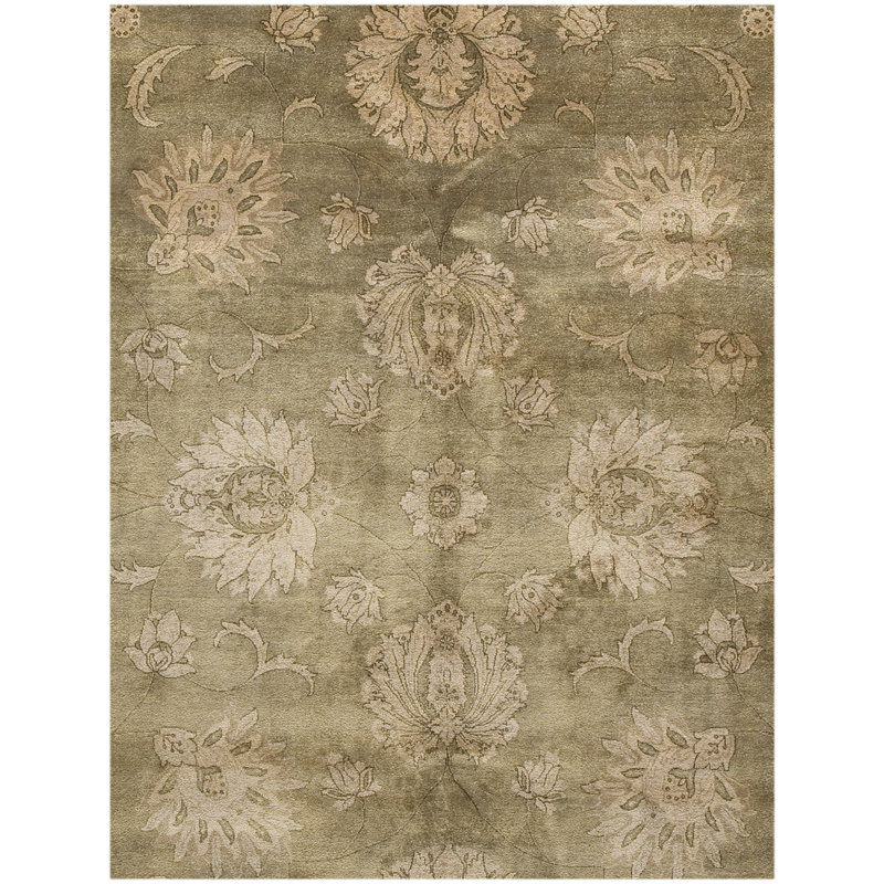 Tapis rectangulaire en laine olive / ivoire, Rectangle 5 pi x 7 pi