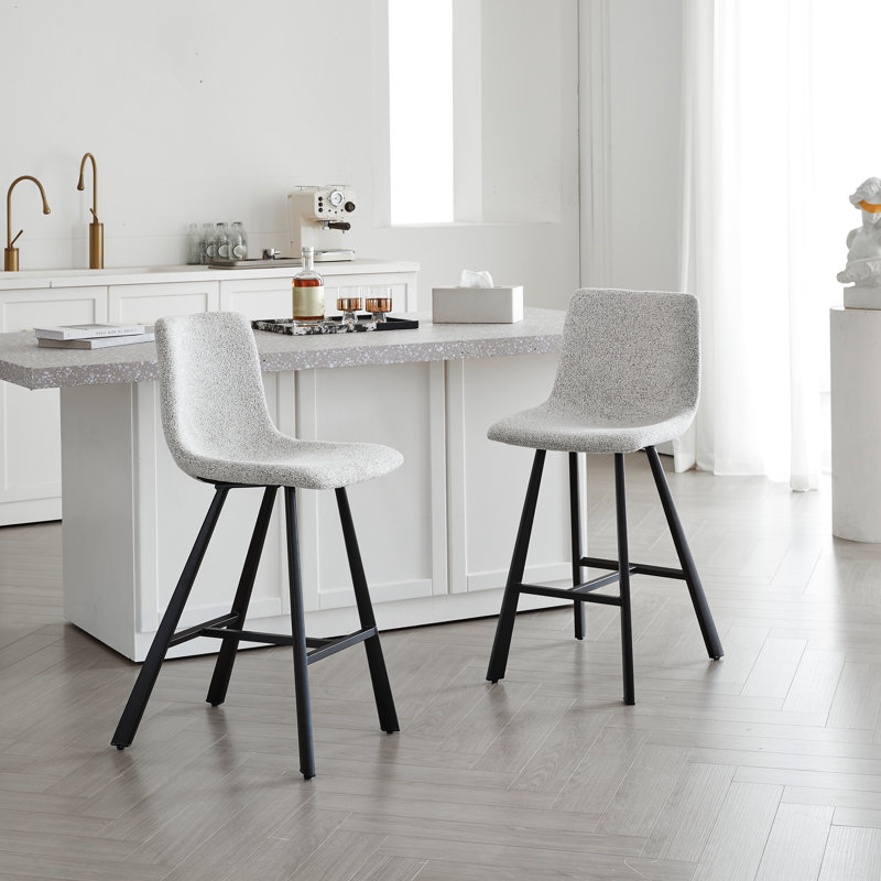 Ensemble de 2 tabourets de bar modernes en tissu texturé gris clair avec dossier et repose-pieds ergonomiques