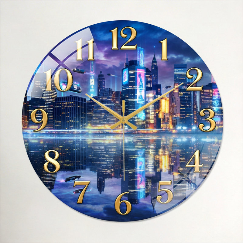"City Night", horloge murale en verre, 40 x 40 cm (15,7 x 15,7 pouces)