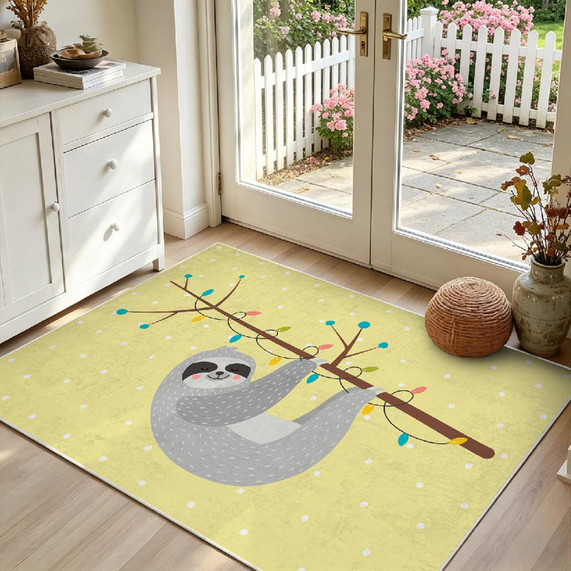 Tapis d'intérieur transparent, lavable à la machine, avec un adorable paresseux sur une branche, Rectangle 55 po x 79 po