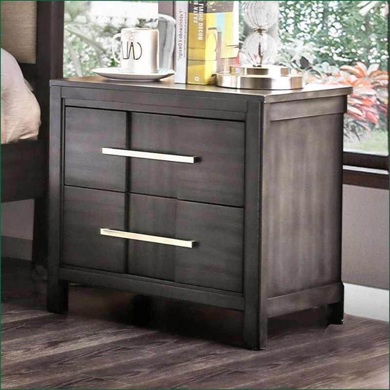 Table de chevet transitionnelle 2 tiroirs gris, Gris