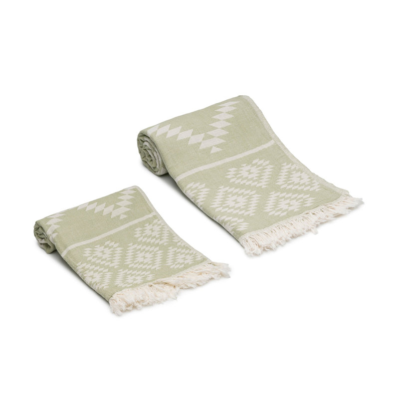 Aztec Turkish Cotton Hand Towels (Set of 2), Vert sauge