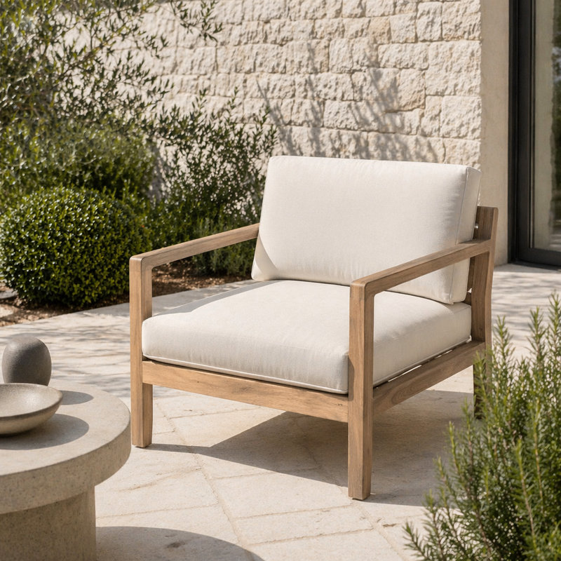 Fauteuil d'extérieur en bois d'acacia, ensemble de 2, fauteuil club de patio avec coussins, teck clair