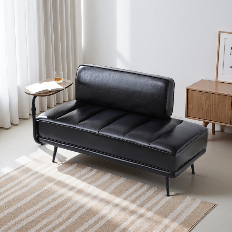 55"Inch Width Modern End Of Bed Bench,Faux Leather Upholstered With Side Table, 360-Degree Swivel Tray Couch,Entryway Ottoman,Window Bench With Metal Legs For Bedroom, Living Room