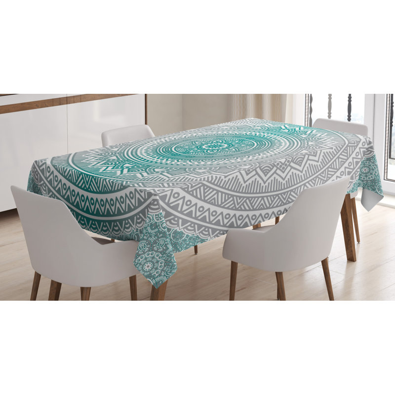 Dining Room Kitchen Tablecloth, 84" L x 60" W, Gray/Teal