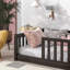 Structure de lit simple avec clôture sans porte, structure en bois d'hévéa avec barrière de sécurité-1186545573