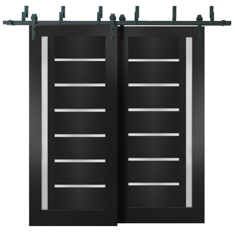 Quadro Frosted Glass Sliding Closet Doors, Black, 56" x 80"