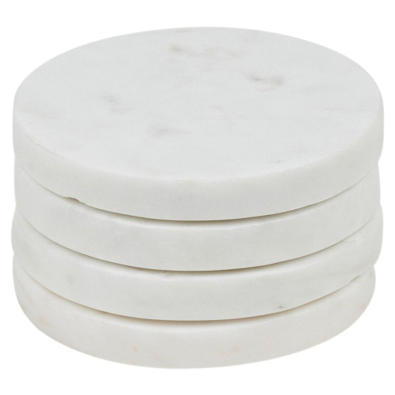 Marble Round 4 Piece Coaster Set, White