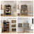Rustic Brown 4-Tier Media Cabinet With Vinyl Storage, Adjustable Shelves, Tempered Glass Doors-1097339474