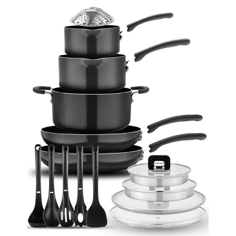 17 - Piece Non-Stick Aluminum Cookware Set, Black