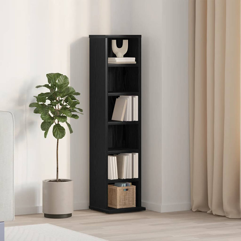 CD Cabinet Engineered Wood Storage Organizer Shelf Cabinet, Black Oak