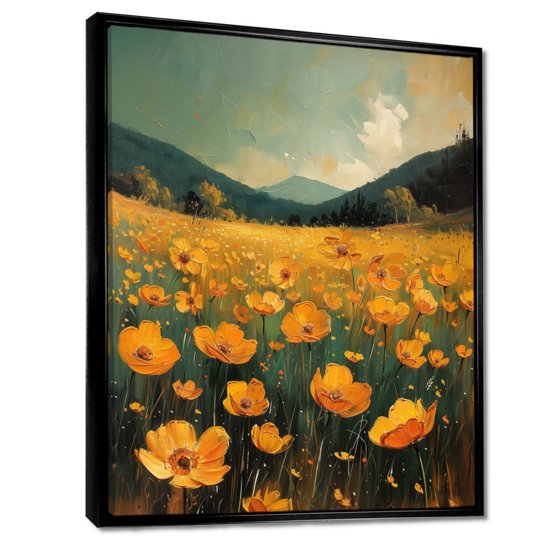 Décoration murale orange bouton d'or noir Meadow Bliss II - boutons d'or, H 44 po x l 34 po x P 1,5 po