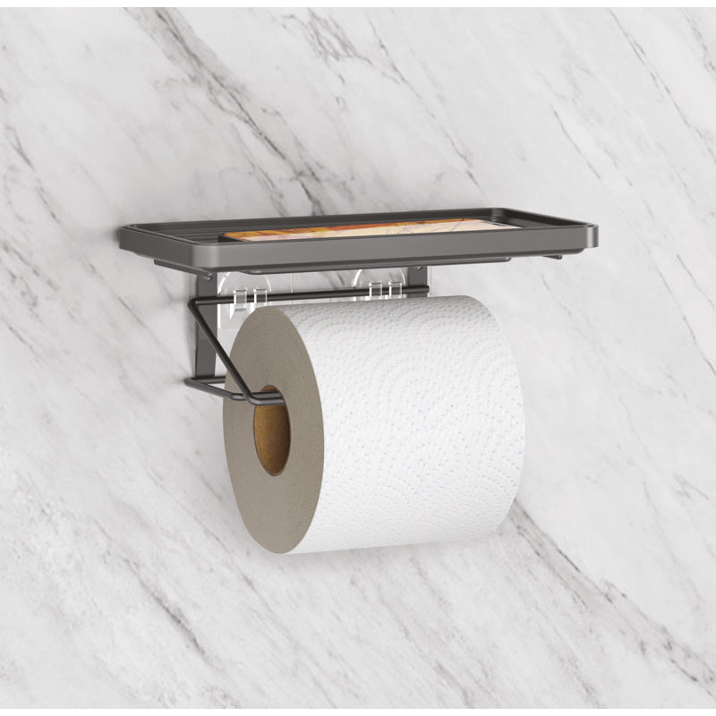 Origin LAVA toilet roll holder with smartphone shelf, self -adhesive, black