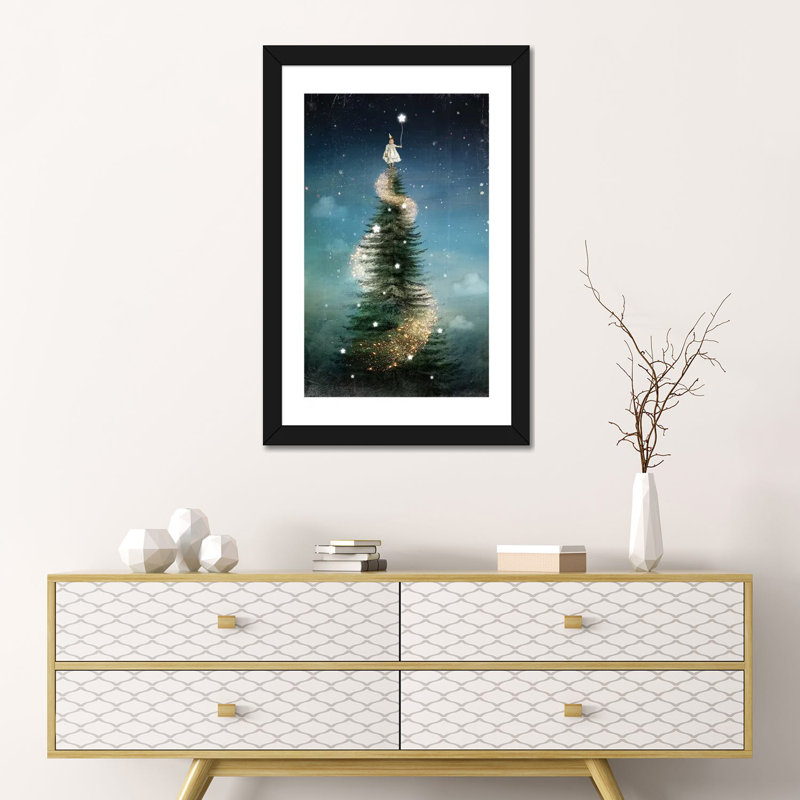 «Royal Sapin» par Catrin Welz-Stein - impression d'art graphique, H 24 po x l 16 po x P 1 po, Papier encadré noir, Blanc