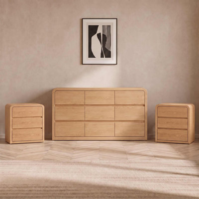 3-Piece Bedroom Set, One 9‑Drawer Dresser and Two 3‑Drawer Nightstands