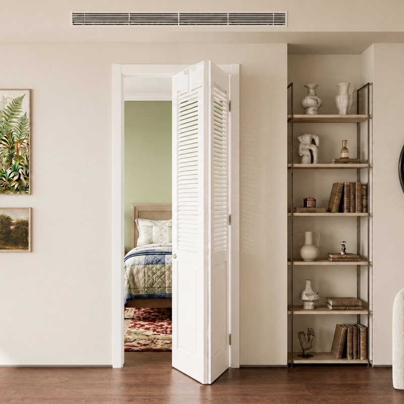 Porte pliante à persiennes à deux volets avec serrure, porte intérieure pliante blanche à panneau solide pour garde-manger, salle de lavage et chambre à coucher