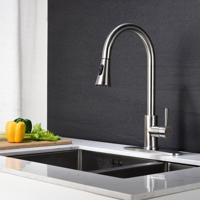 Robinet de cuisine avec bec rétractable à 360 ° pour une utilisation polyvalente de l'eau, commande simple à levier unique, finition en nickel brossé, surface de corrosion, écoulement doux et doux