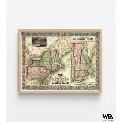 «Road Map Of The Eastern States 1856», affiche de voyage, impression de voyage amusant, carte antique des États-Unis, idée de rénovation de chambre principale