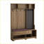 Arbre d'entrée avec banc à coussin amovible en lin, portemanteau, tiroirs de rangement et amp; Panneau perforé bricolage | Bois aggloméré brun moderne + métal-310625341