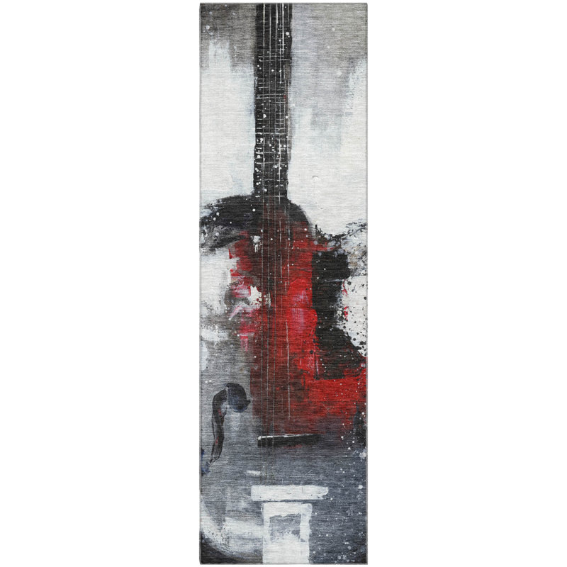 Premium Machine Washable Mayfield AMF2091 Music Rug, Gray, 2'3" x 7'6" Runner