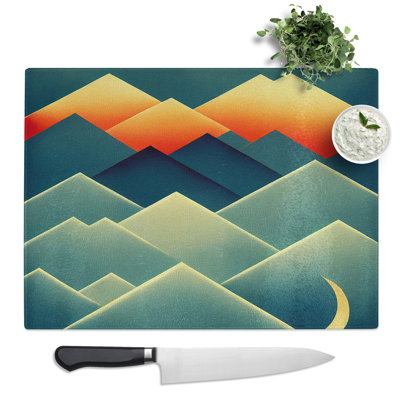 Exclusive Abstract Mountains  Glass Chopping Board