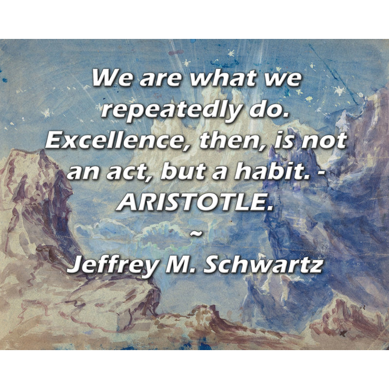 Toile tendue de la galerie ArtsyQuotes par Jeffrey M. Schwartz: «Nous sommes ce que nous faisons de façon répétée. L’excellence n’est donc pas un geste, mais une habitude. - ARISTOTLE.