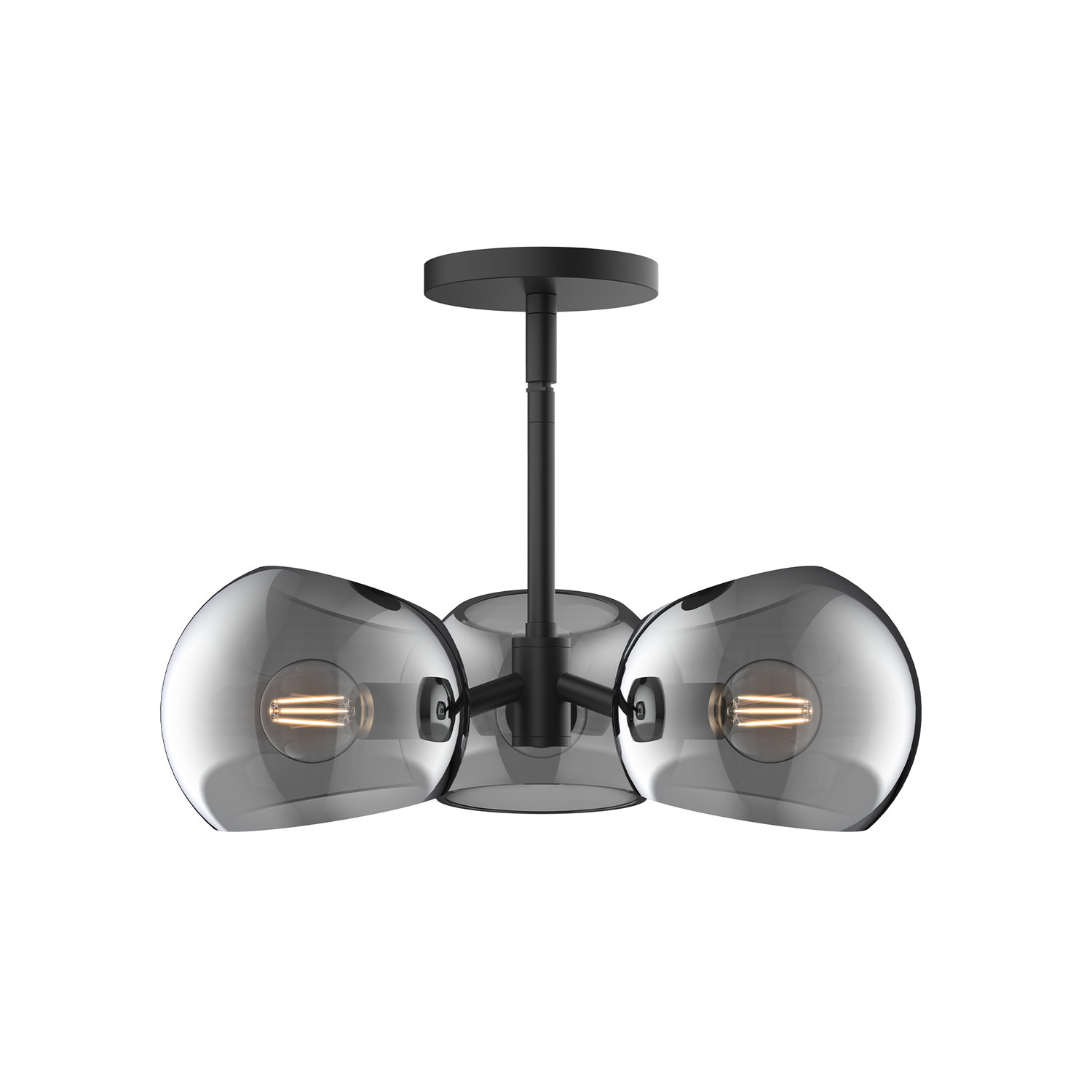 Willow 3 Light Glass Pendant, Smoke, Matte Black