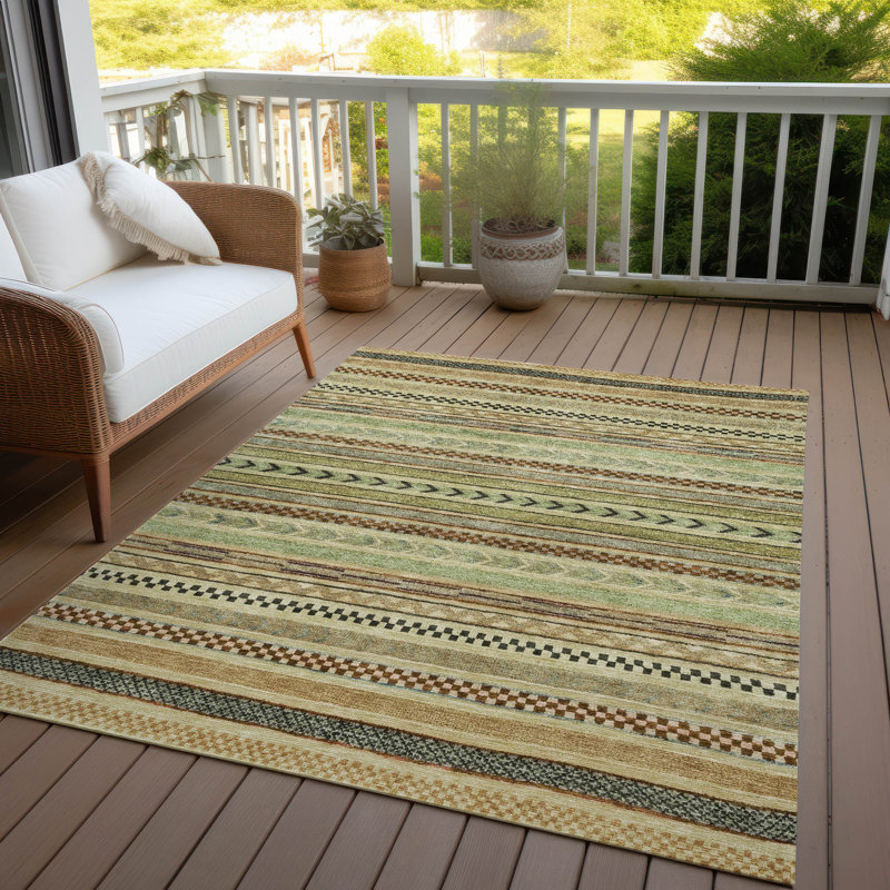 Machine Washable Indoor/Outdoor Claudian ACN1625 Beige 8' x 10' Rug, Rectangle 10' x 14'