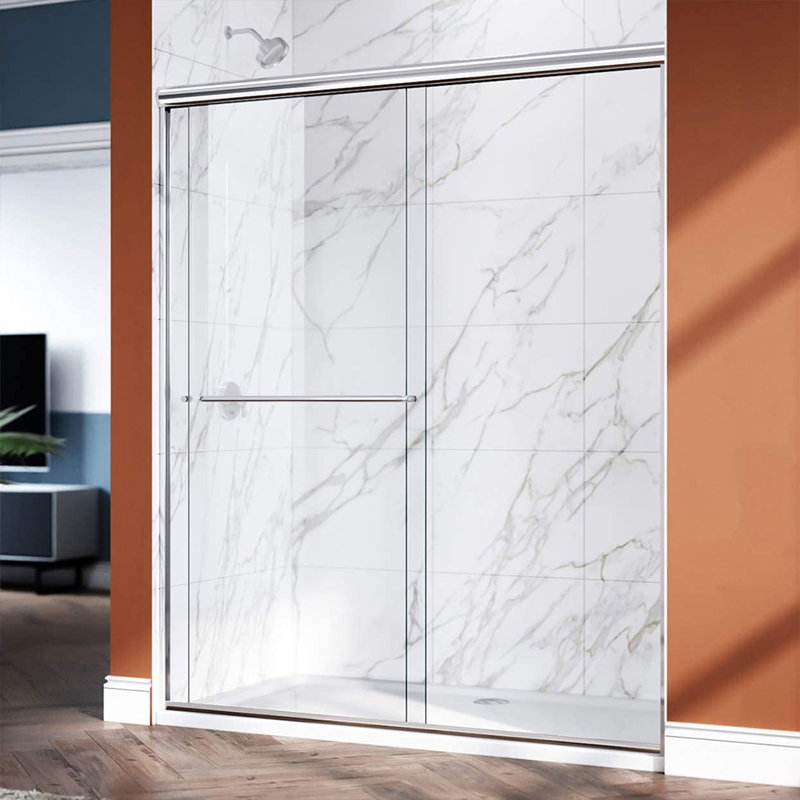 60'' X 72'' Bypass Double Sliding Shower Doors,1/4inch Clear Glass Brushed Nickel Shower Enclosure, Chrome