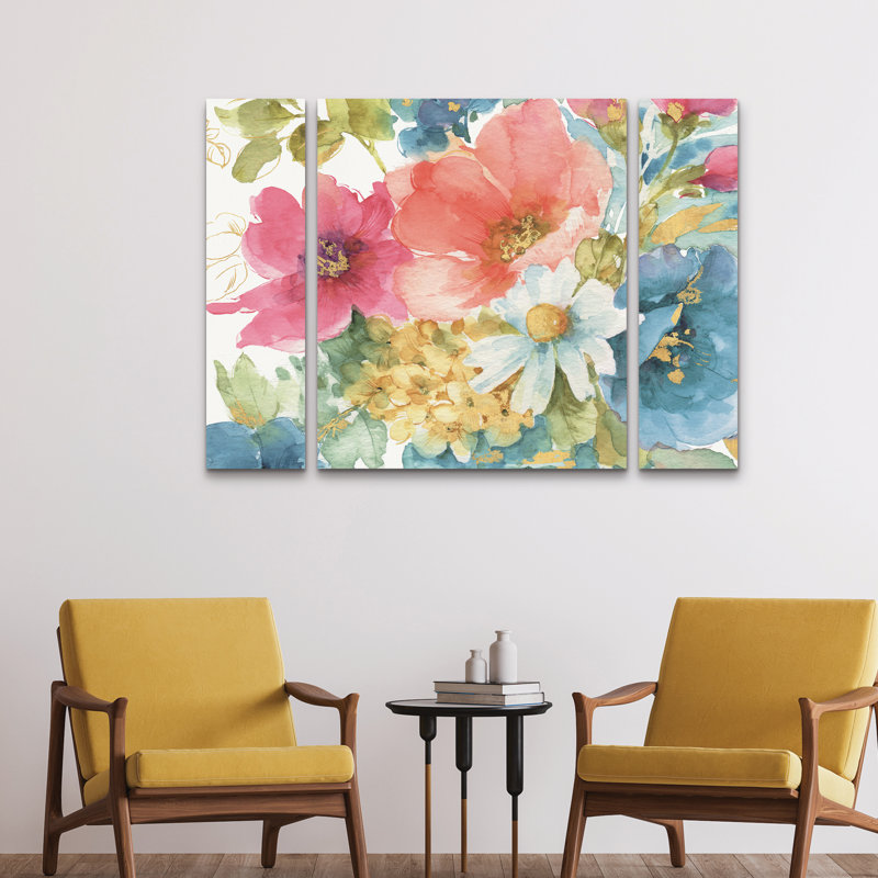 Ensemble de 3 panneaux muraux - Lisa Audit «My Garden Bouquet II», art mural pour salon, chambre à coucher ou bureau 