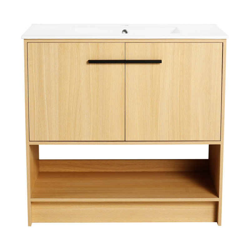 Meuble-lavabo 36 po avec lavabo en céramique, Noir, noir, noir, noir, Chêne
