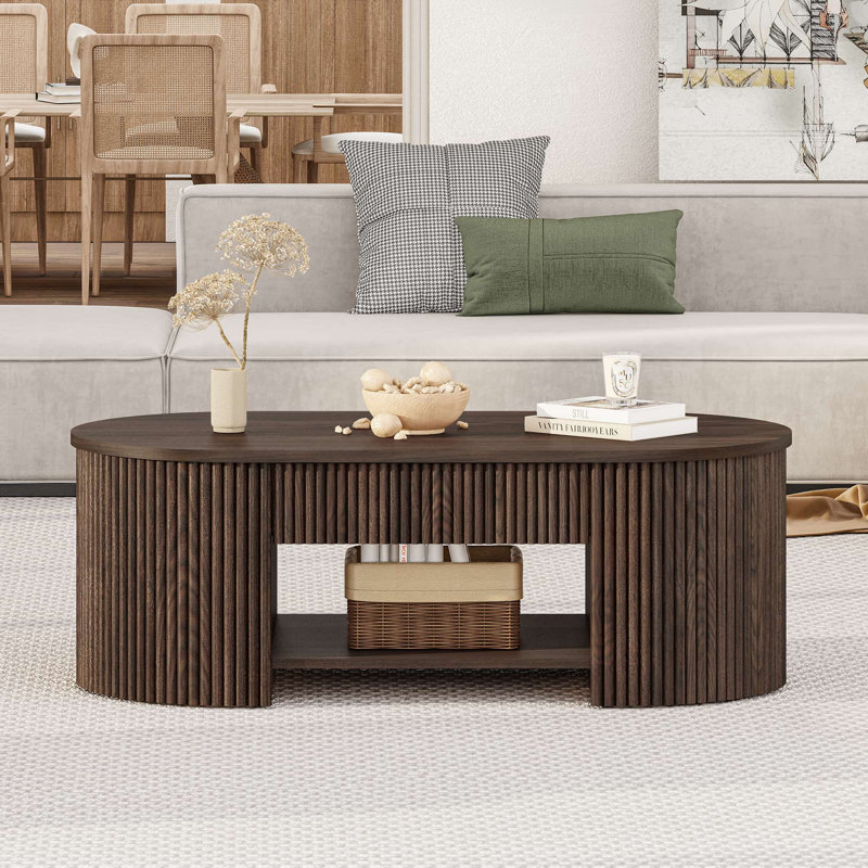 Guinna Mid-Century Oval Coffee Table, Dark Walnut