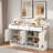 Farmhouse Sideboard With 3 Drawers, 4 Doors, Adjustable Shelf And Open Storage Compartments-986748921