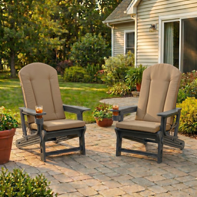 Outdoor Hdpe Adirondack Chair Set With Removable Cushions And Cup Holder