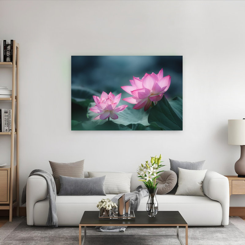 Serene Pink Lotus Blooms Delicate Elegant Peaceful Lily Lotus Flower Nature Wall Art Print 1 Piece Wrapped Canvas Wall Art