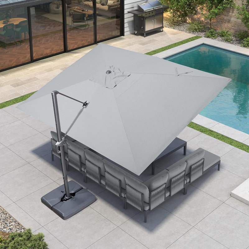 156'' x 120'' Rectangular Cantilever Umbrella with Base and Fade Resistance Recycled Fabric, Pebble Gray
