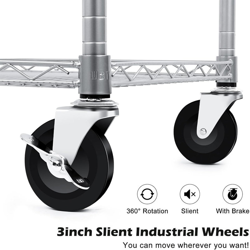 Chariot utilitaire robuste à 3 niveaux, chariots à roulettes avec roues, chariot de service de qualité commerciale avec étagères