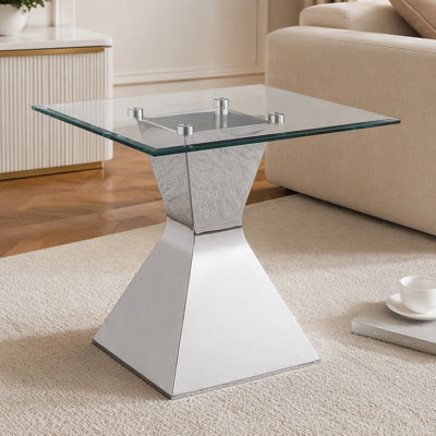 Table de bout chromée avec plateau en verre Exeter