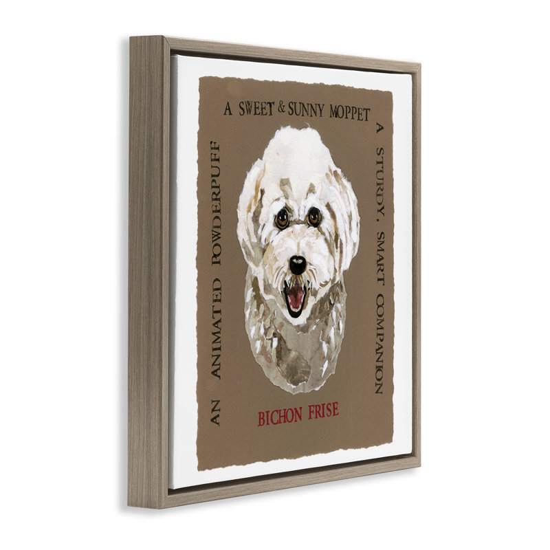 «Fun Bichon Frise phrases», art mural encadré par Nancy Overton, H 25 po x l 25 po, Cadre flottant orme Montalcino