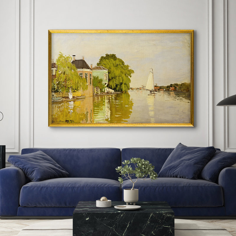 Maisons sur l'Achterzaan, 1871 - Claude Monet - Toile encadrée sur mesure, 28 po x 40 po, Toile avec cadre