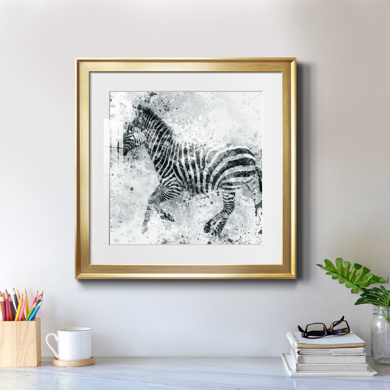 Zèbre II - peinture encadrée, Papier encadré doré, H 17,5 po x l 17,5 po x P 1,5 po