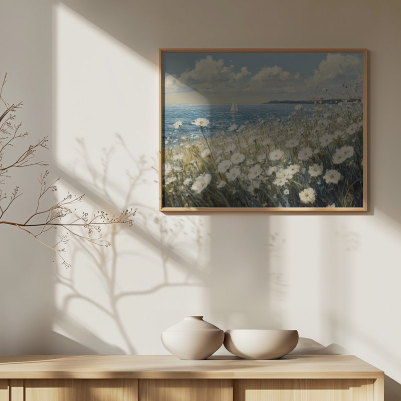 «Wild Flowers Field», art mural texturé encadré, Encadrement beige, H 10 po x l 14 po