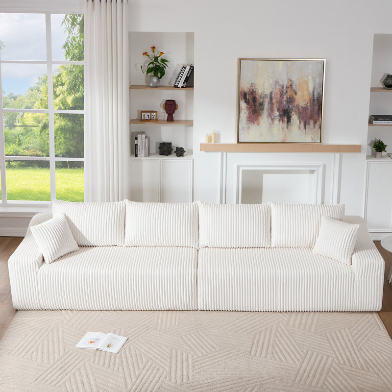 Canapé modulaire rembourré en velours côtelé avec 2 coussins Boneless, Beige