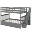 Lit superposé double sur lit double pour chambre à coucher, avec tiroir, espace de rangement et garde-corps sur escalier-1407840339