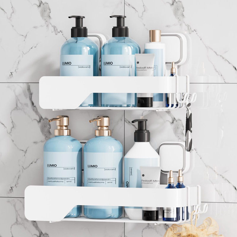 Étagères de douche en métal antirouille avec ventouses, noires, ensemble de 2, Black